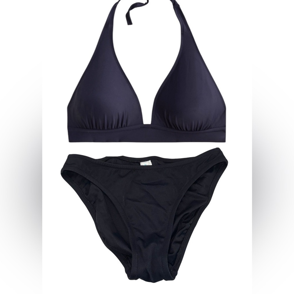 J Crew Black Bikini Halter Tie Back Bikini Top Bottom SET Size S